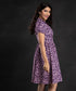 Purple Floral Lapel Open Dress